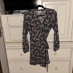 LOFT Black Floral Long Sleeve Dress